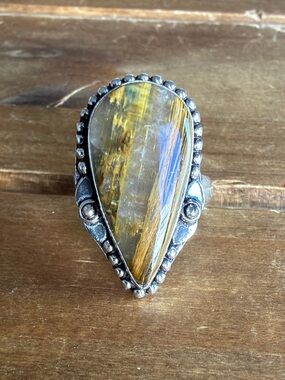 Women Jewelry Handcrafted Tiger's Eye Gemstone Statement Ring Size 7 Bohemian
